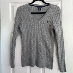 U.S. Polo Assn. soft cable knit vneck pullover sweater grey women’s size XL